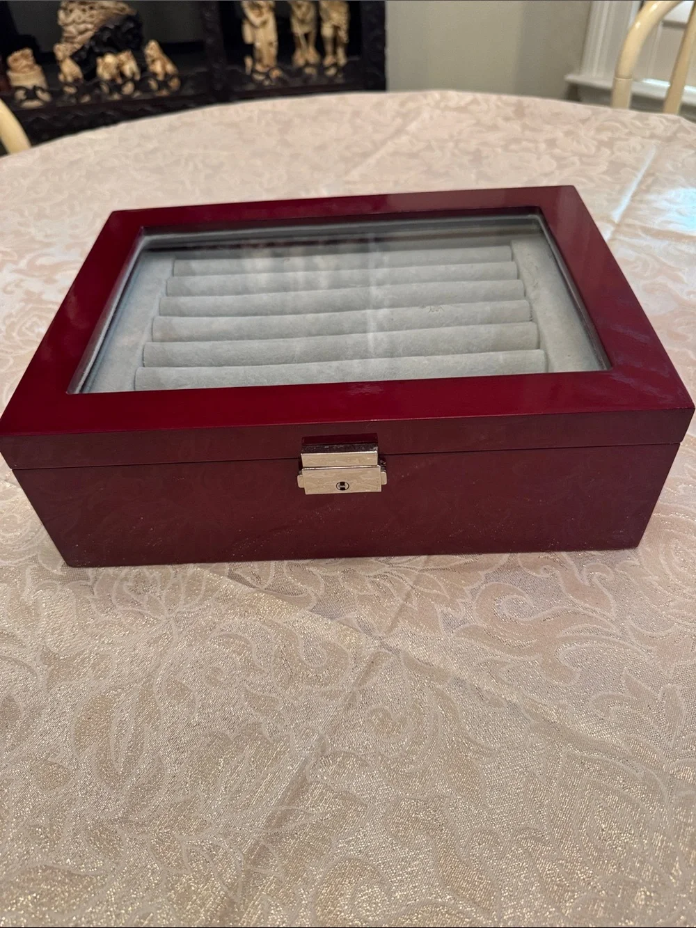 Double Layer Glass-Top Mahogany Cufflink and Ring Felt Bottom Jewelry Box